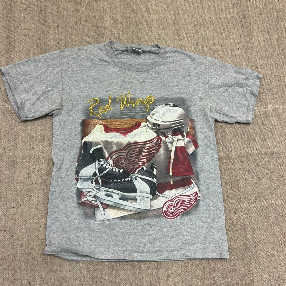 Vintage Detroit Red Wings Shirt Mens Medium Gray 1990s NHL Lee Sport